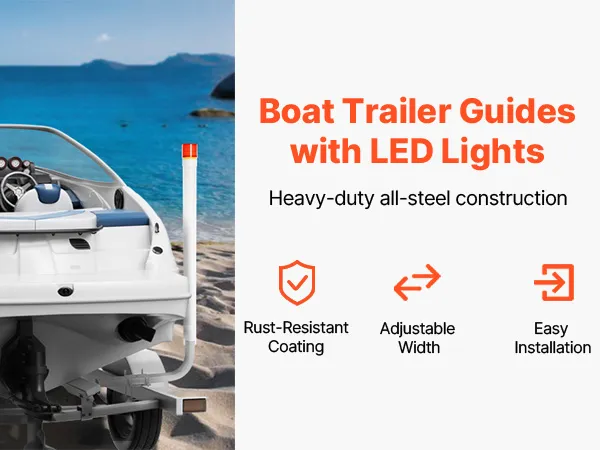 VEVOR marine trailer guide set with solar-powered led lights, featuring adjustable width and heavy-duty steel.
