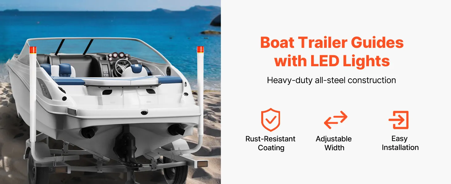 VEVOR marine trailer guide set with solar-powered led lights, featuring adjustable width and heavy-duty steel.