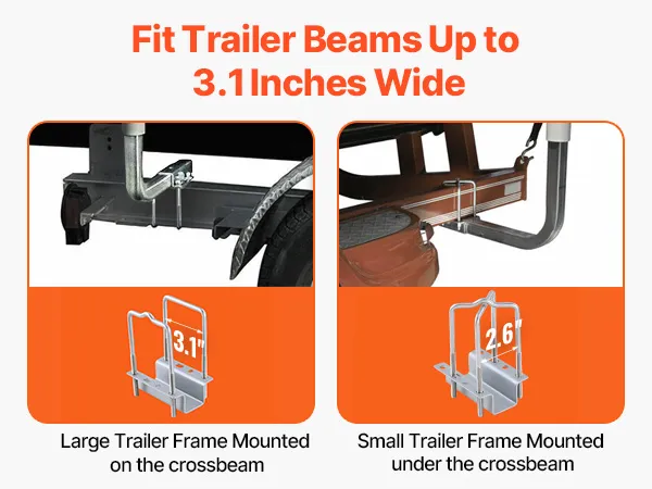 flexible installation of VEVOR marine trailer guide set with u-bolts for beams up to 3.1 inches wide.
