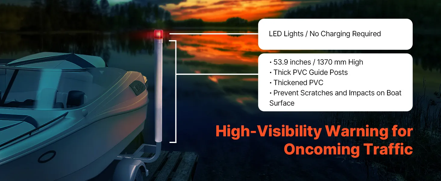 VEVOR marine trailer guide set with solar-powered led lights and 53.9-inch pvc posts for scratch protection.