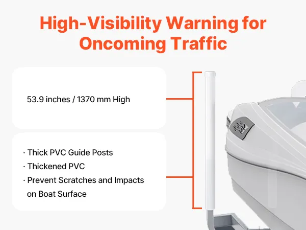 VEVOR marine trailer guide with thick pvc posts and 53.9-inch height for boat scratch prevention and towing safety.