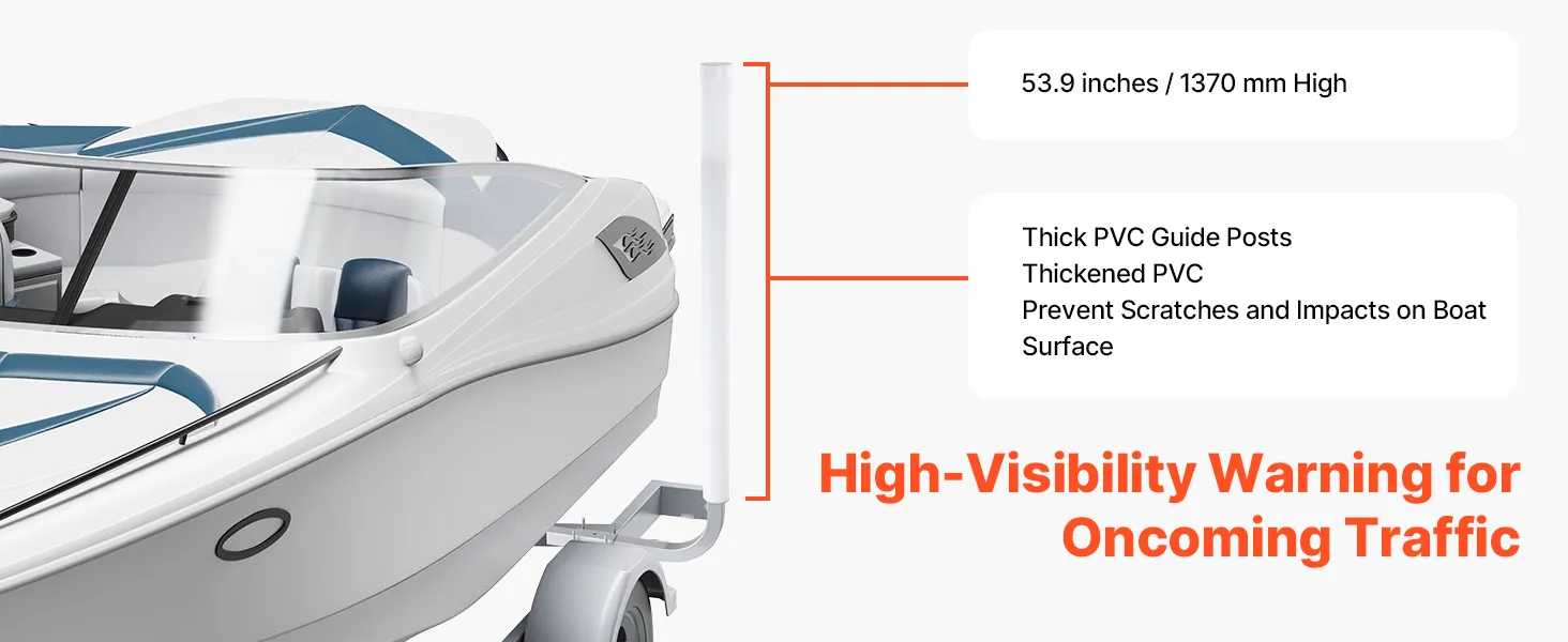 VEVOR marine trailer guide with thick pvc posts and 53.9-inch height for boat scratch prevention and towing safety.