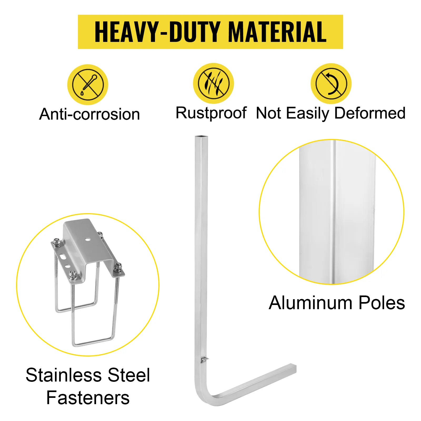 VEVOR boat trailer guide-ons with aluminum poles, stainless steel fasteners, and heavy-duty material.