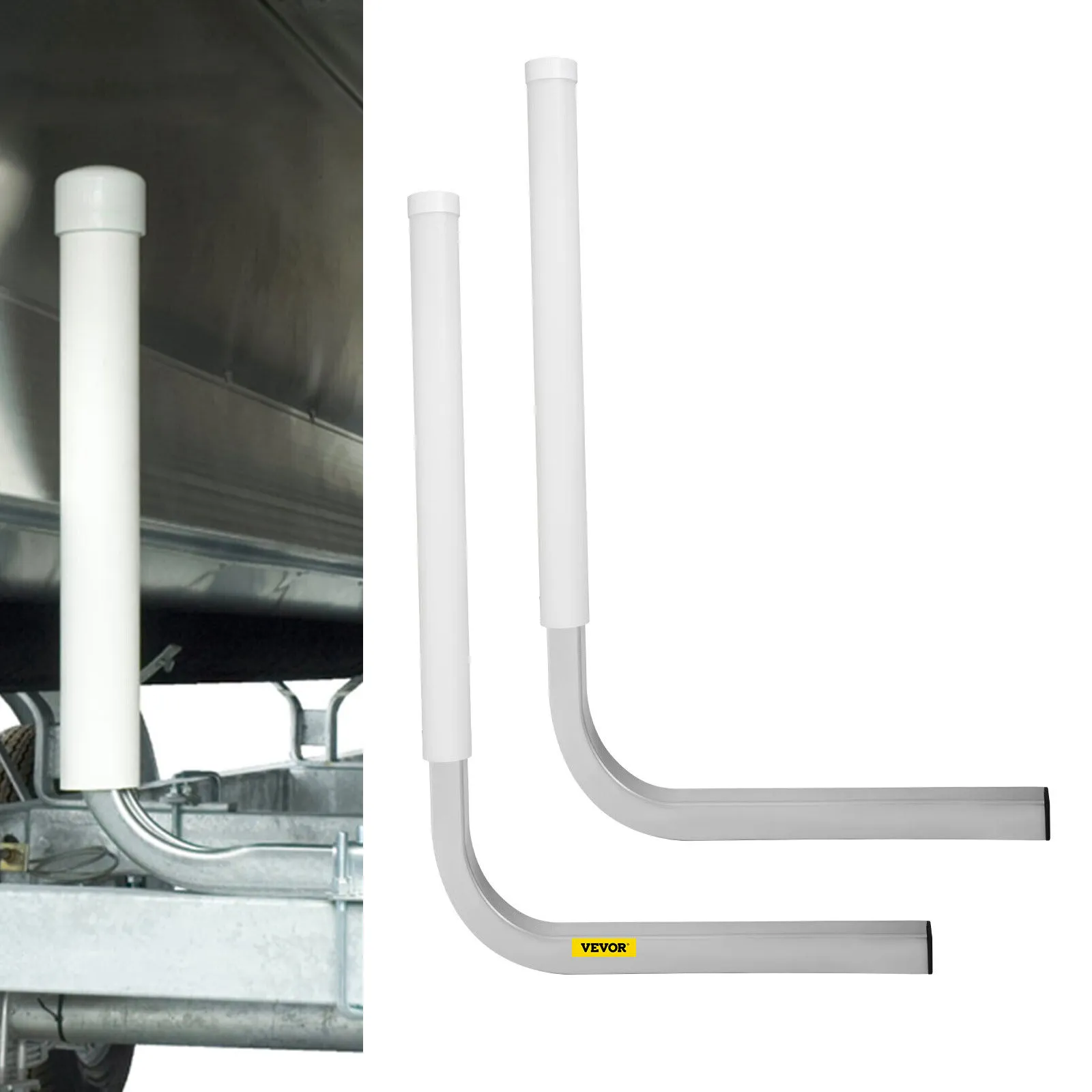 VEVOR boat trailer guide-ons with white pvc posts for easy boat alignment.