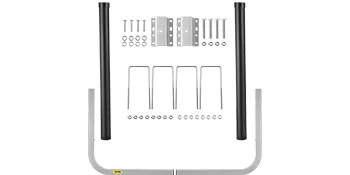 VEVOR boat trailer guide-ons with mounting brackets, black pvc pipes, u-bolts, and hardware set.