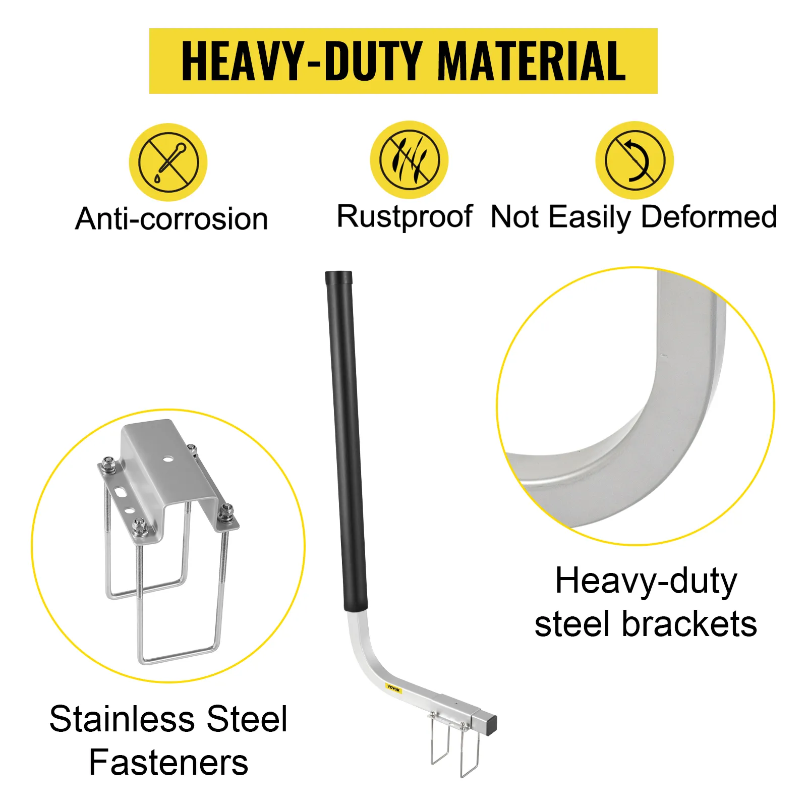 VEVOR boat trailer guide-ons with heavy-duty material, stainless steel fasteners, rustproof, anti-corrosion.