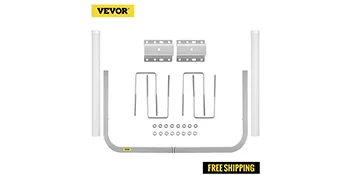 VEVOR boat trailer guide-ons with mounting brackets, u-bolts, nuts, and washers, free shipping banner.