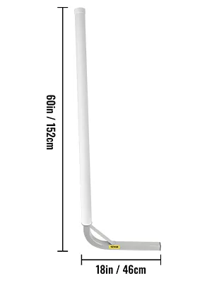 VEVOR boat trailer guide-on in white, height 60in (152cm) and base 18in (46cm), side view.