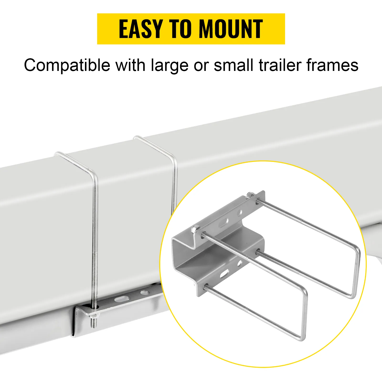VEVOR boat trailer guide-on clamp mounted onto a large trailer frame, shows ease of installation.