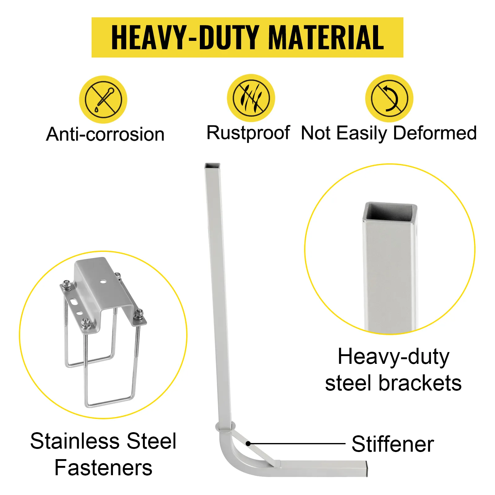 VEVOR boat trailer guide-on with heavy-duty steel brackets, anti-corrosion, rustproof, stainless steel fasteners.