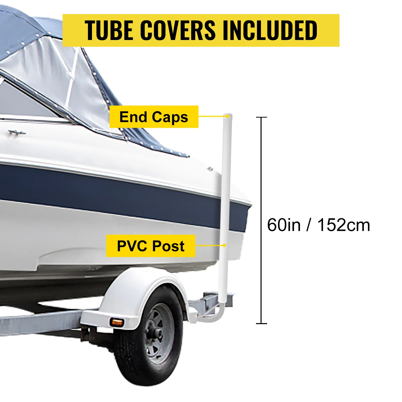 VEVOR boat trailer guide-on, 60 inches high, with tube covers, end caps, and pvc post.