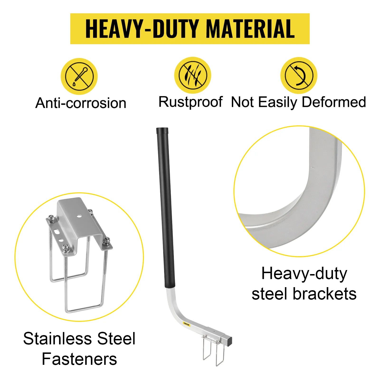 La guía de remolque para embarcaciones VEVOR cuenta con soportes de acero resistentes, sujetadores de acero inoxidable y material a prueba de óxido.