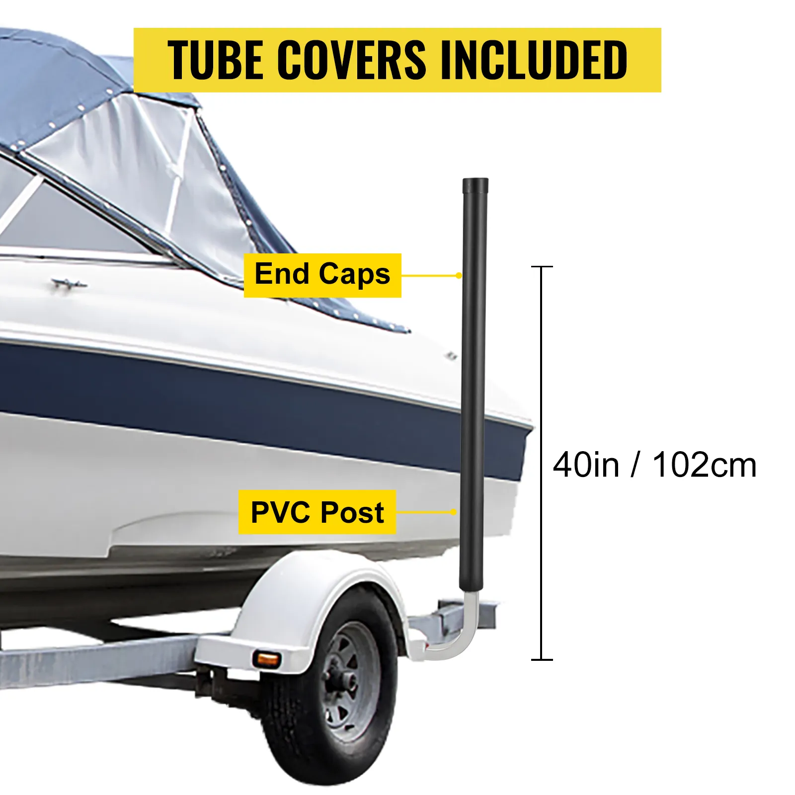 Guía para remolque de barco VEVOR con tapas de extremo, postes de PVC y cubiertas de tubo incluidas; altura de 40 pulgadas/102 cm.