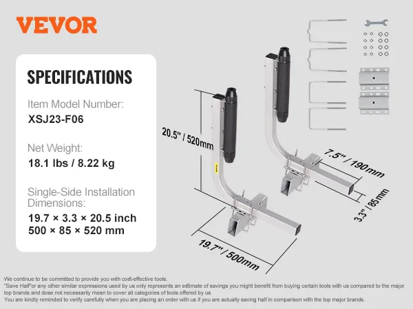 VEVOR Marine-Anhängerführungen, Modell xsj23-f06, 18,1 lbs., einseitige Installationsmaße: 19,7" x 3,3" x 20,5".