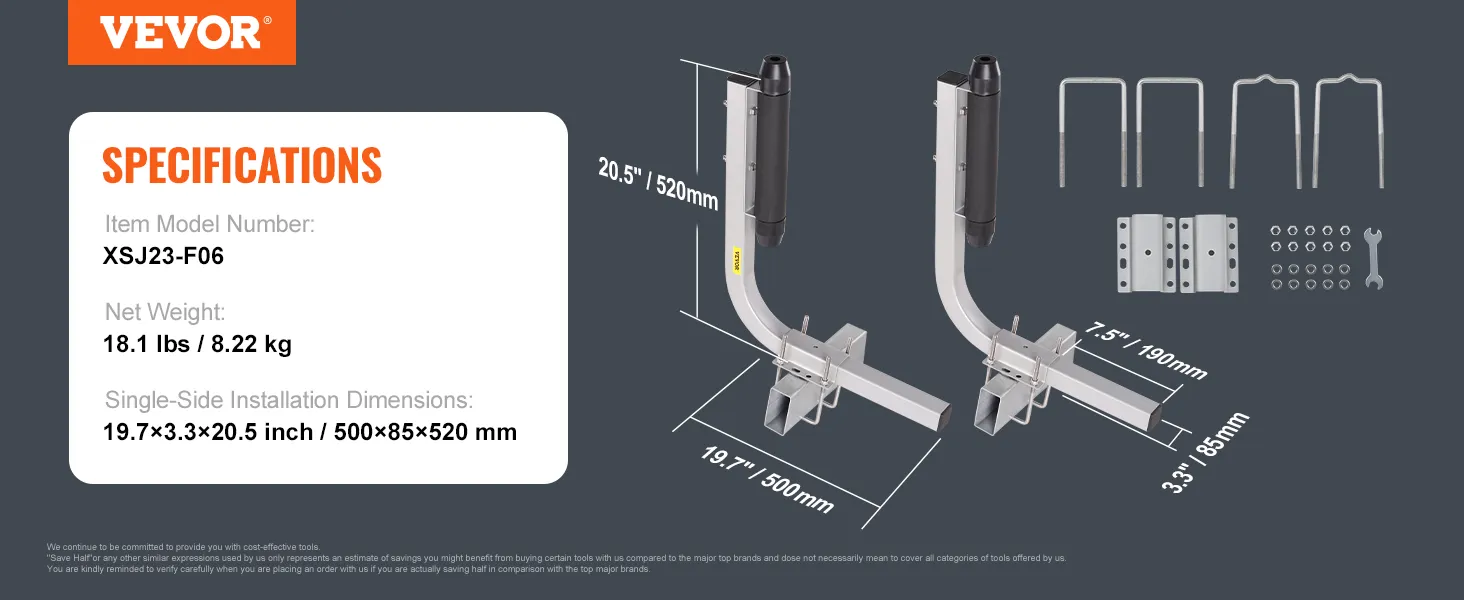 VEVOR Marine-Anhängerführungen, Modell xsj23-f06, 18,1 lbs., einseitige Installationsmaße: 19,7" x 3,3" x 20,5".