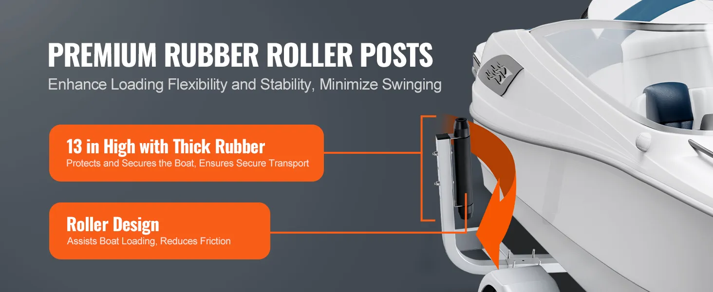 VEVOR-Bootsanhängerführungen mit hochwertigen Gummi-Rollpfosten für sicheres und flexibles Beladen des Bootes.