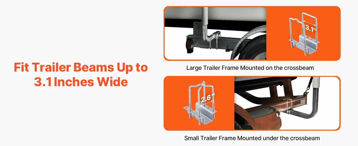 flexible installation with u-bolts for trailer beams. VEVOR marine trailer assistant.