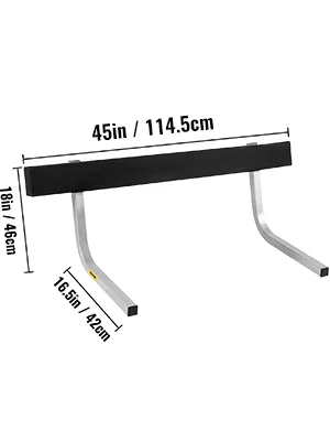 VEVOR-Führungsschienen für Bootsanhänger mit den Abmessungen: 45 Zoll/114,5 cm Breite, 18 Zoll/46 cm Höhe und 16,5 Zoll/42 cm Tiefe.