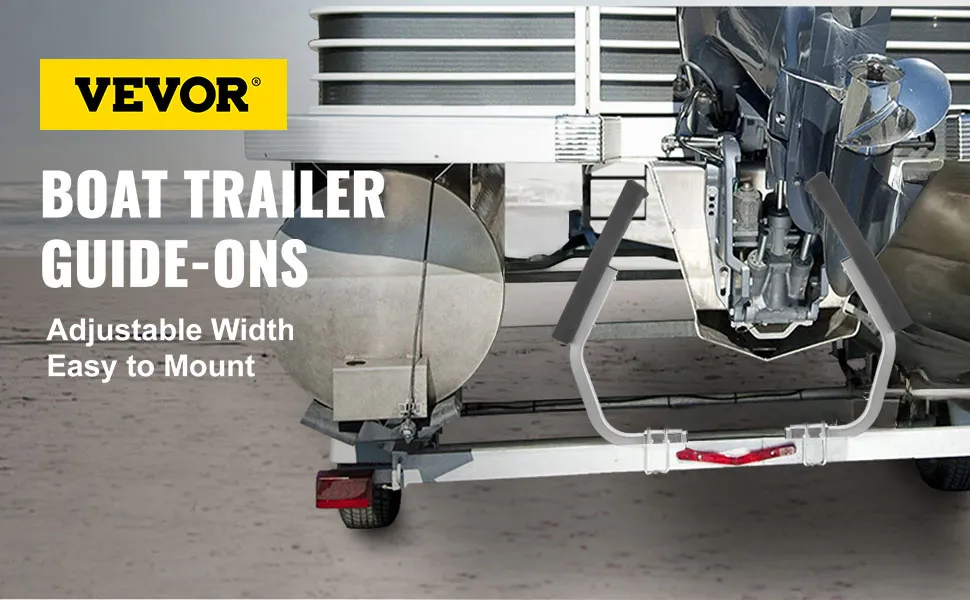 VEVOR boat trailer guide-ons with adjustable width and easy mounting, showcasing rear view of boat.