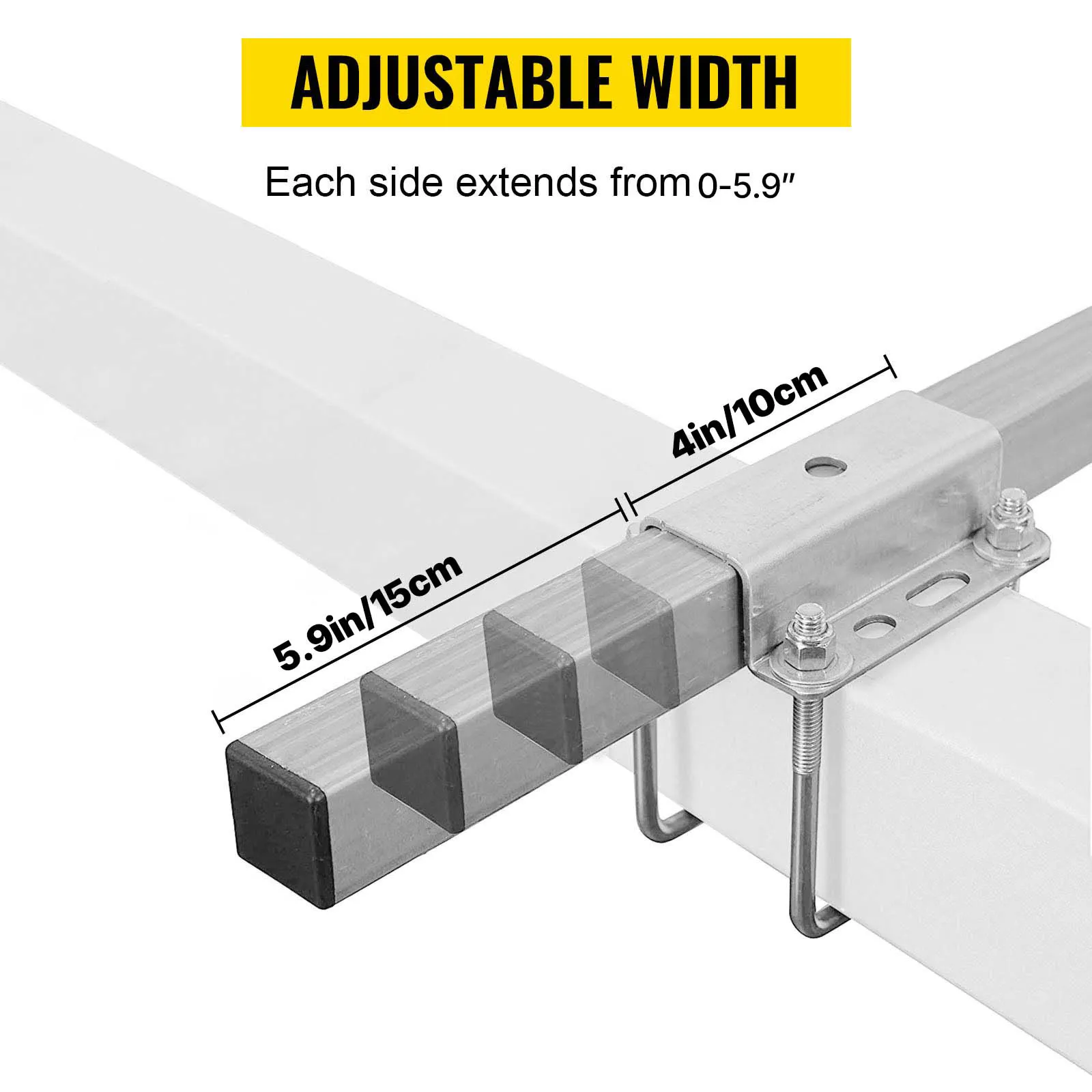 adjustable VEVOR boat trailer guide with width extending from 0 to 17 inches, secured with bolts.