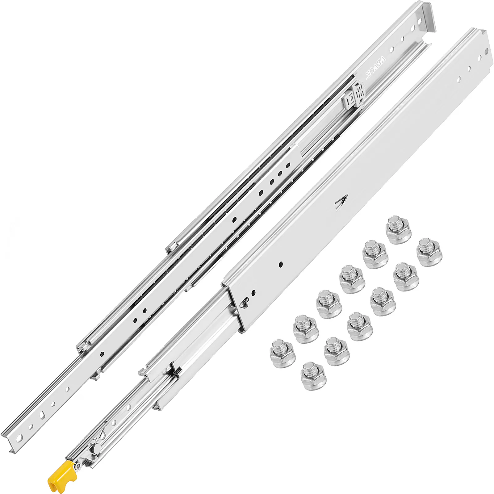 VEVOR heavy duty drawer slides with nuts, showcasing high-quality metal construction.