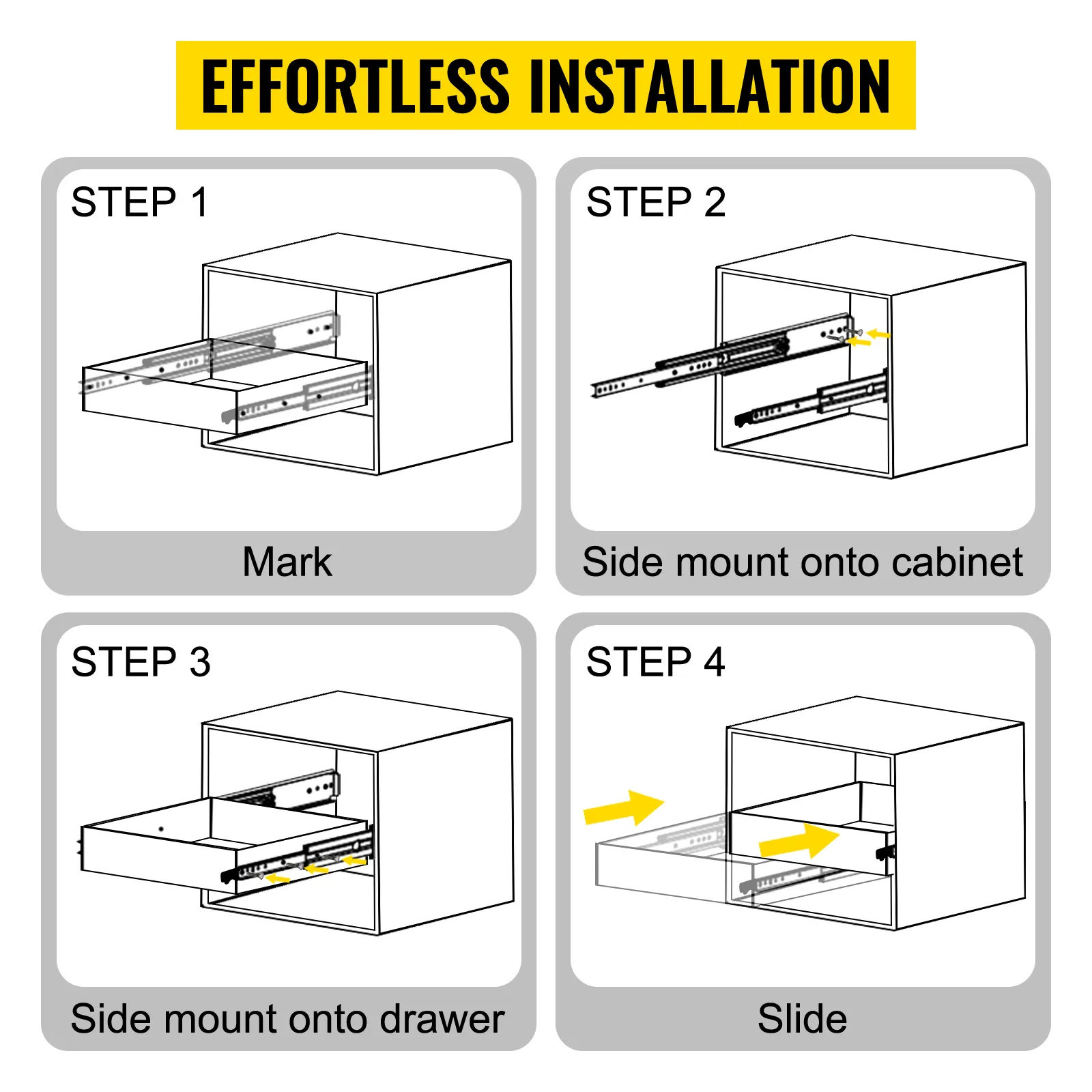 step-by-step guide to effortless installation of VEVOR heavy duty drawer slides.