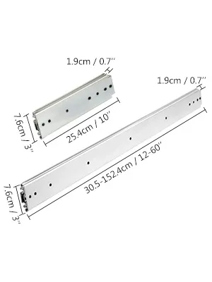 VEVOR heavy duty drawer slides, 12-60 inches, with dimensions labeled.
