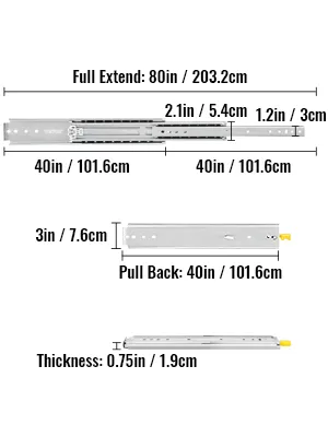 VEVOR heavy duty drawer slides with 80in full extension and 40in pull back.