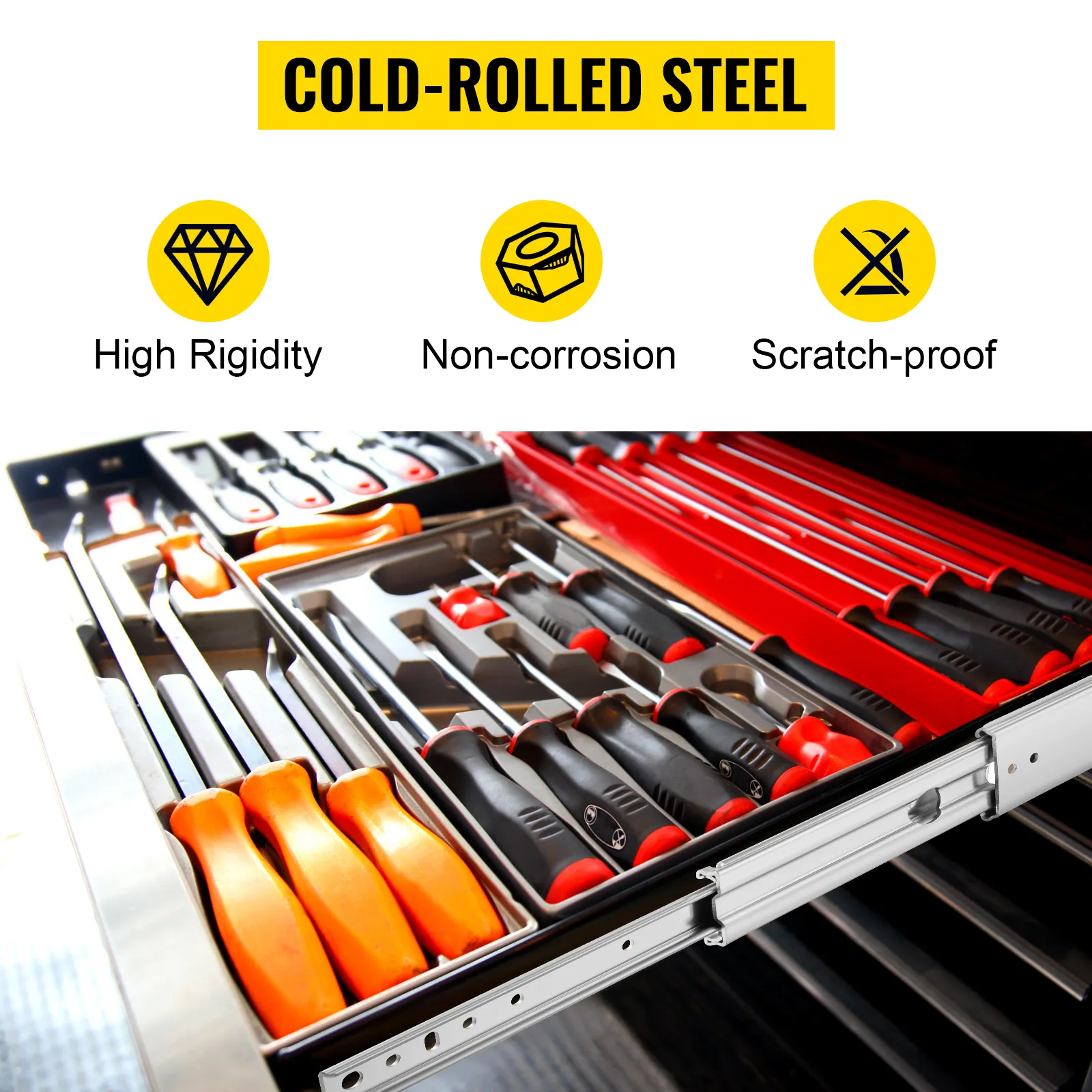 tool tray with high rigidity, non-corrosive, scratch-proof VEVOR drawer slides.
