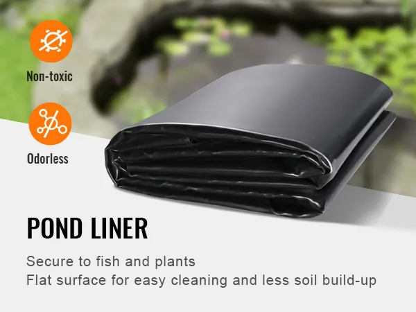 VEVOR pond liner made of epdm material, non-toxic and odorless, ideal for fish and plants.