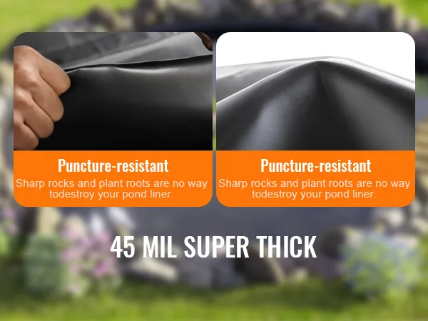 VEVOR pond liner 45 mil, tear-proof, puncture-resistant, perfect for protecting ponds from leaks.