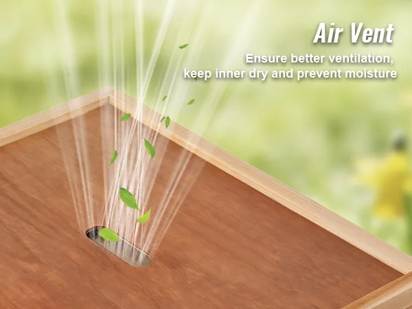 beehive box with air vent ensuring better ventilation, keeping inner dry, and preventing moisture.
