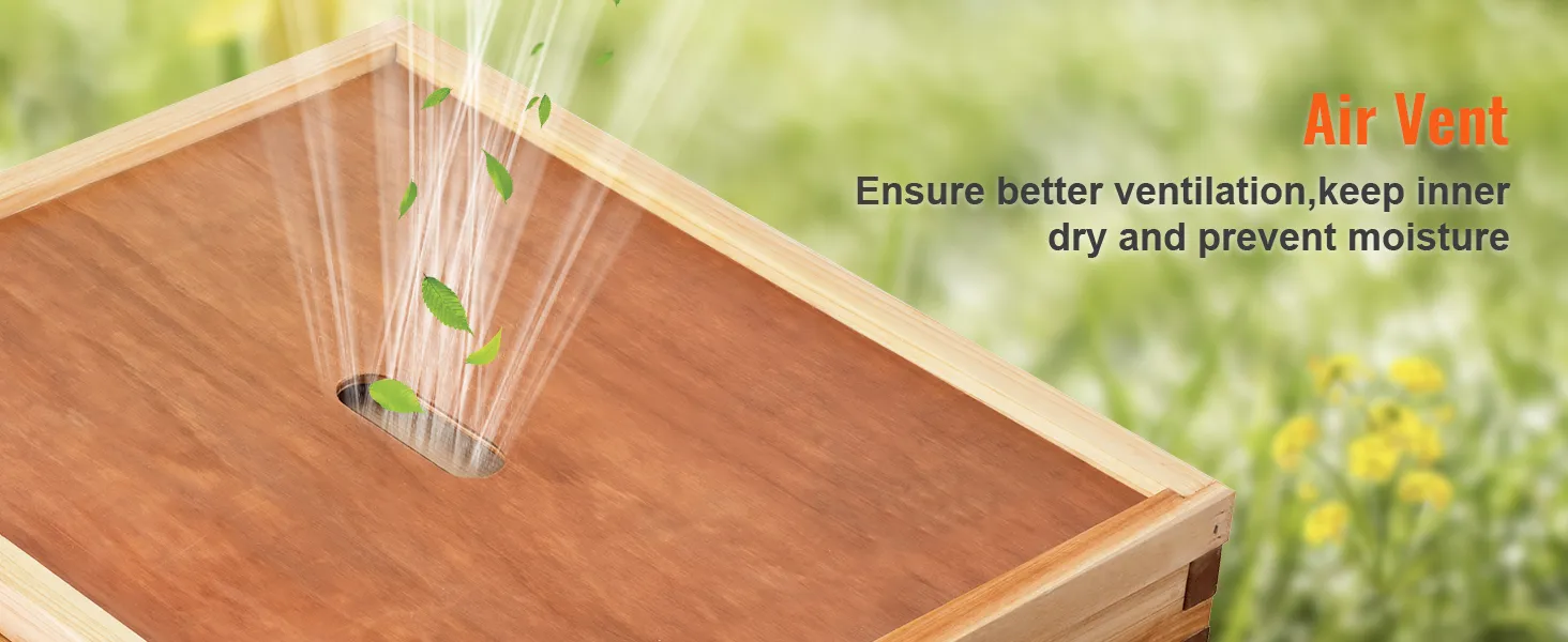 beehive box with air vent ensuring better ventilation, keeping inner dry, and preventing moisture.