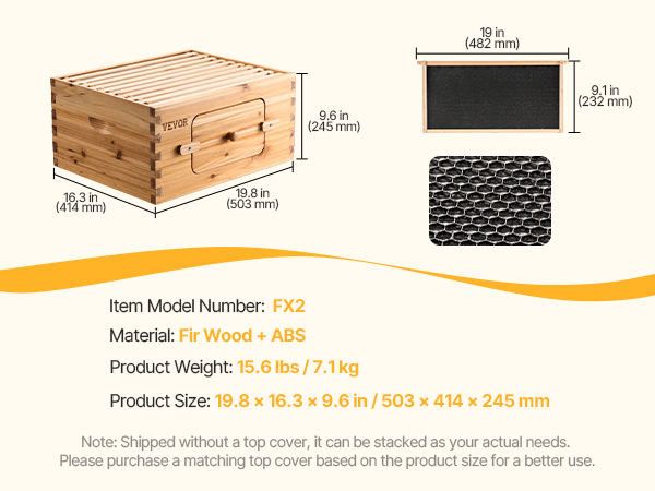 VEVOR Bee Hive Deep Box Starter Kit, 100% Beeswax Coated Natural