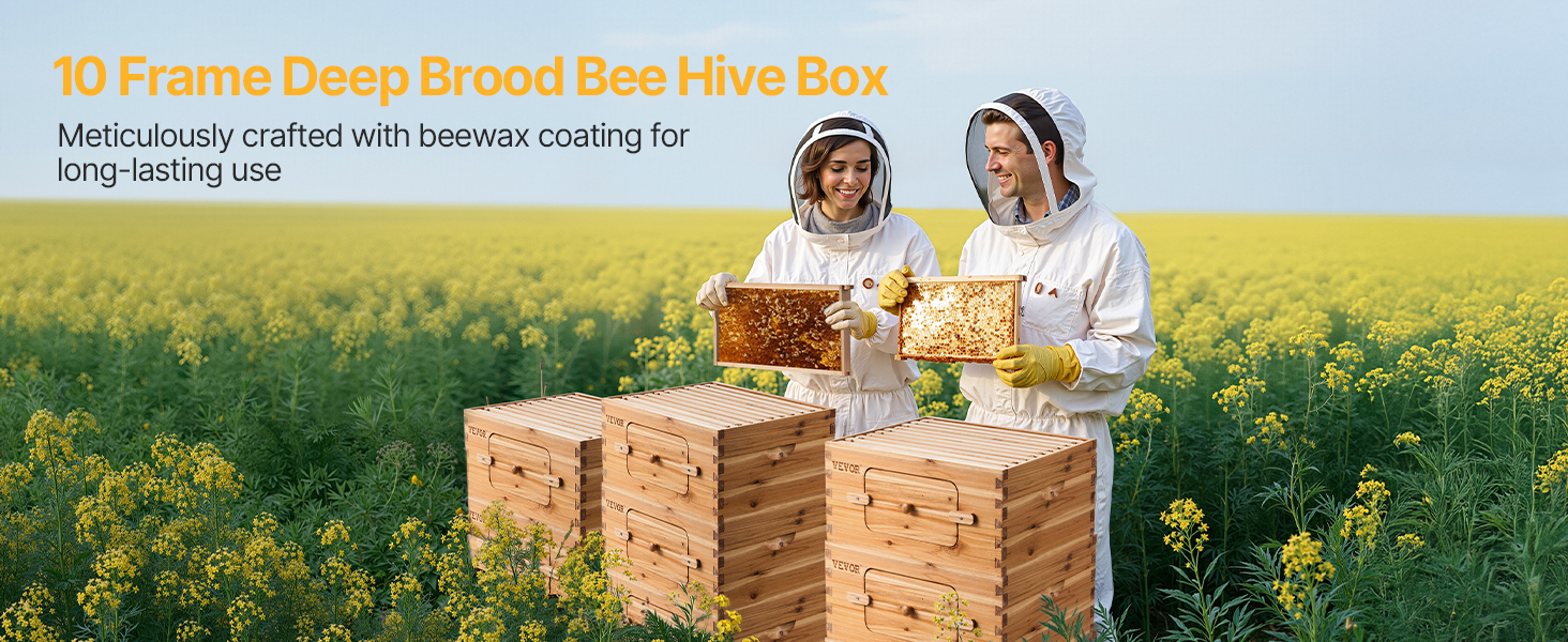 VEVOR Bee Hive Deep Box Starter Kit, 100% Beeswax Coated Natural