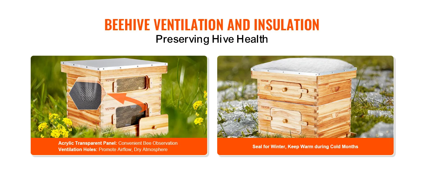 Ventilación y aislamiento de colmenas con panel acrílico transparente y orificios de ventilación. Kit de inicio para colmenas VEVOR.