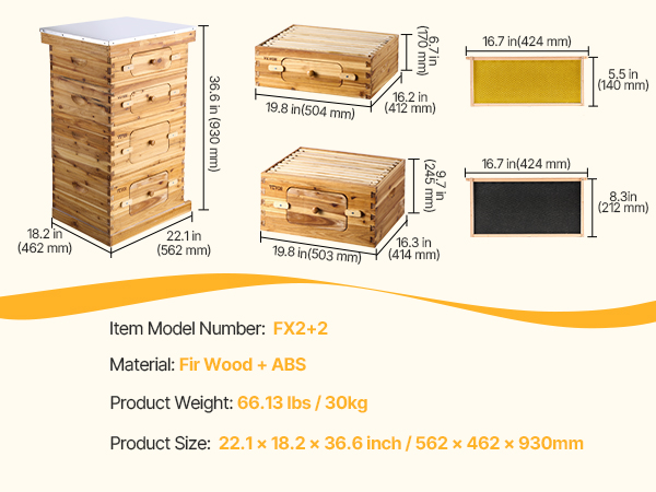 VEVOR Bee Hive 40 Frame Bee Hives Starter Kit, Beeswax Coated Fir