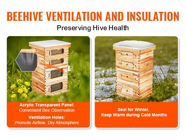 VEVOR bee hive kit with acrylic panel for bee observation and sealed for winter insulation.