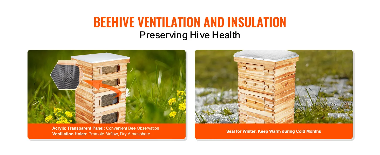 VEVOR bee hive kit with acrylic panel for bee observation and sealed for winter insulation.