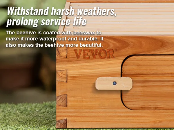 VEVOR bee hive kit with beeswax coating for waterproof and durable performance on green grass background.