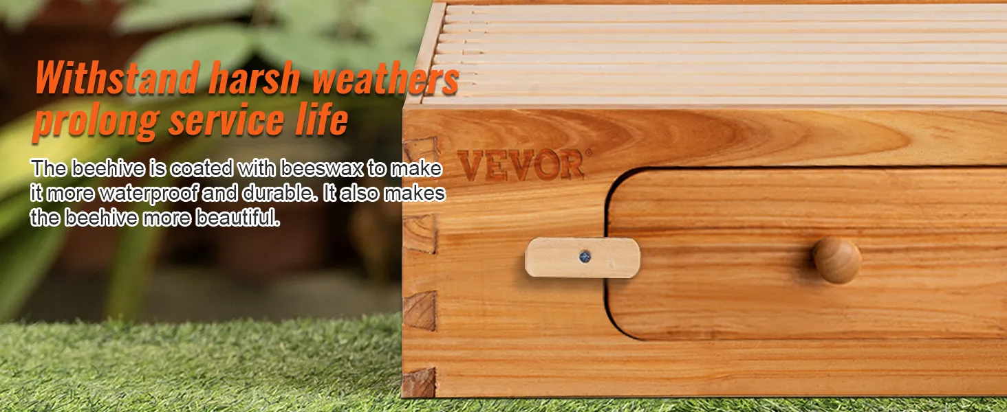 VEVOR bee hive kit with beeswax coating for waterproof and durable performance on green grass background.