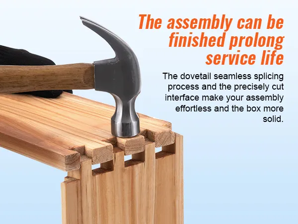 hammer assembling a wooden dovetail joint for VEVOR bee hive kit, showcasing easy and solid assembly.