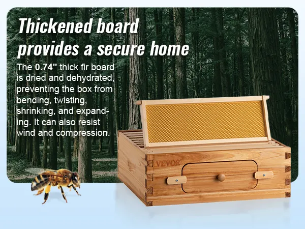 VEVOR bee hive kit with thickened fir board offers durability against bending and weather conditions.