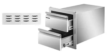 VEVOR outdoor kitchen drawers in stainless steel, with air vents on the side.