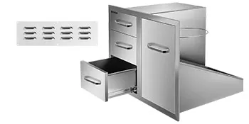stainless steel VEVOR outdoor kitchen combo with drawers and vent panel.