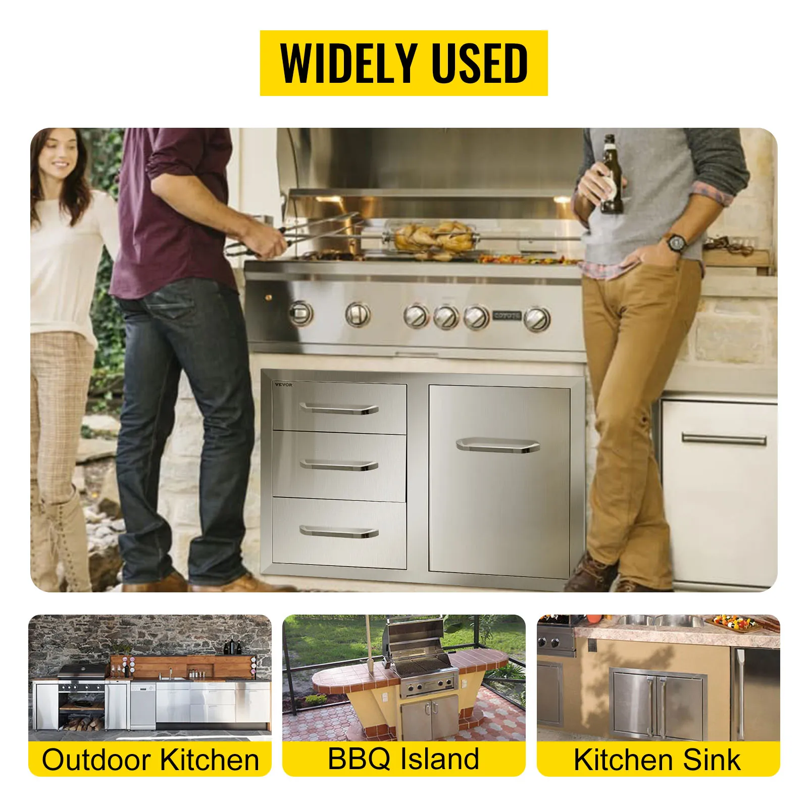 VEVOR outdoor kitchen combo with bbq island, kitchen sink, and storage drawers. widely used.
