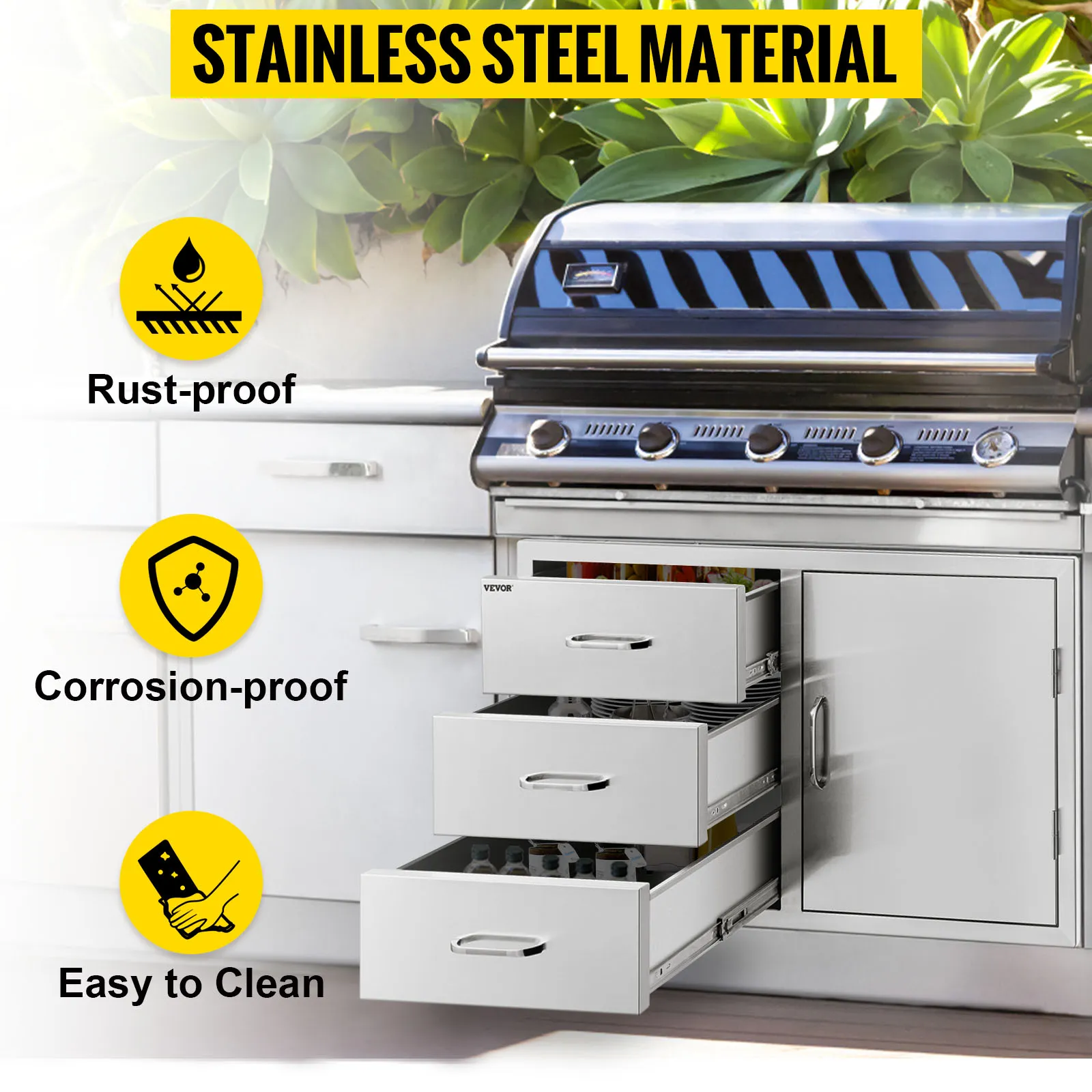 Combinación de cajones para cocina al aire libre VEVOR, a prueba de óxido, a prueba de corrosión, fácil de limpiar.