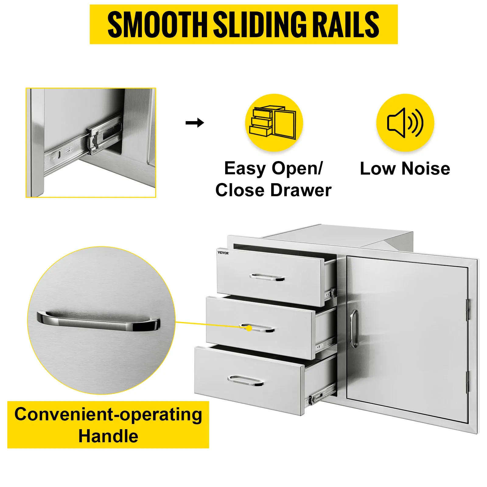 Combinación de cajones para cocina al aire libre VEVOR con rieles deslizantes suaves y asa cómoda.