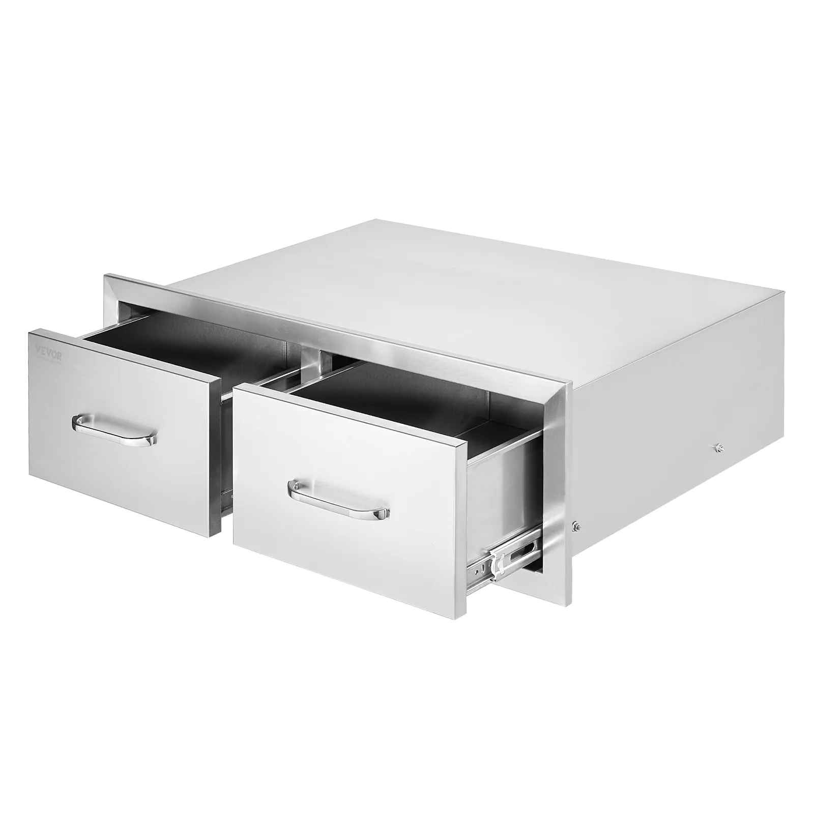 stainless steel VEVOR outdoor kitchen drawers with two open handles.