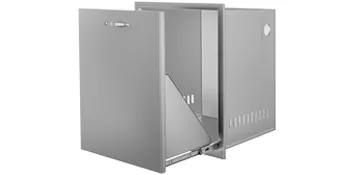 stainless steel VEVOR outdoor kitchen drawer with handle, partially open.